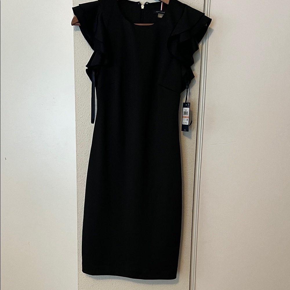 TOMMY HILFIGER Ruffle-Sleeve Sheath Dress Black Color Size 2 - Picture 4 of 4